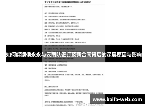 如何解读侯永永与云南队签订顶薪合同背后的深层原因与影响